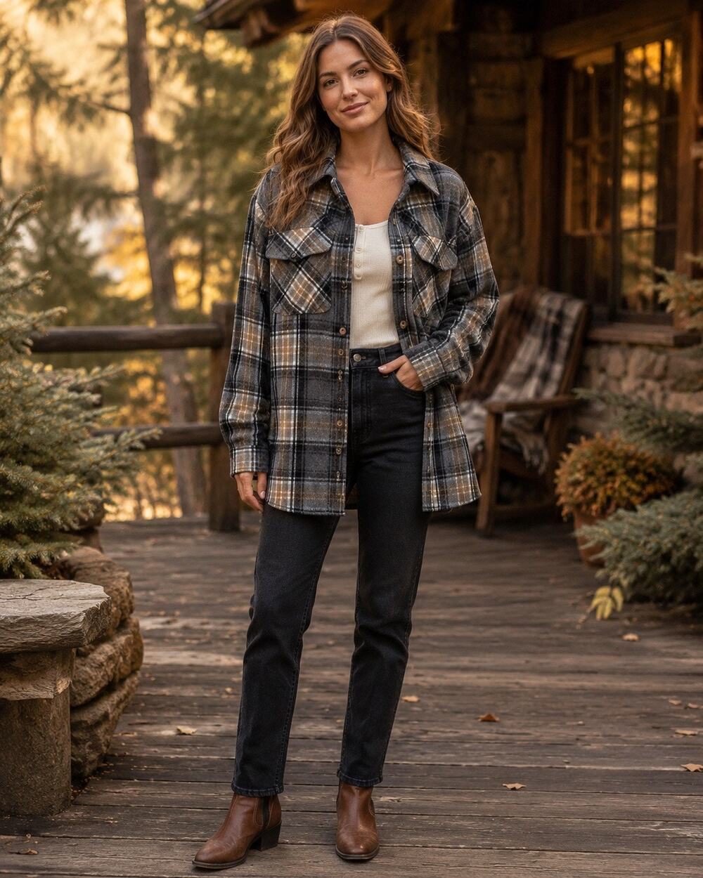 Cabincore Steve Madden Gray Plaid Cozy Oversized Flannel Shacket Jacket New M
